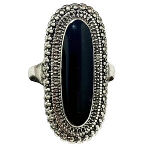 Black and Silvertone Statement Ring